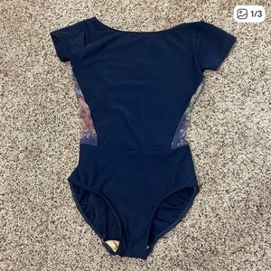 Eleve Dancewear Navy Bodysuit with Floral Panels